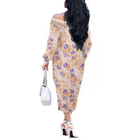 Anthurium Plumeria Lei Pastel Off The Shoulder Long Sleeve Dress Orange Hawaiian Splendid Palaka