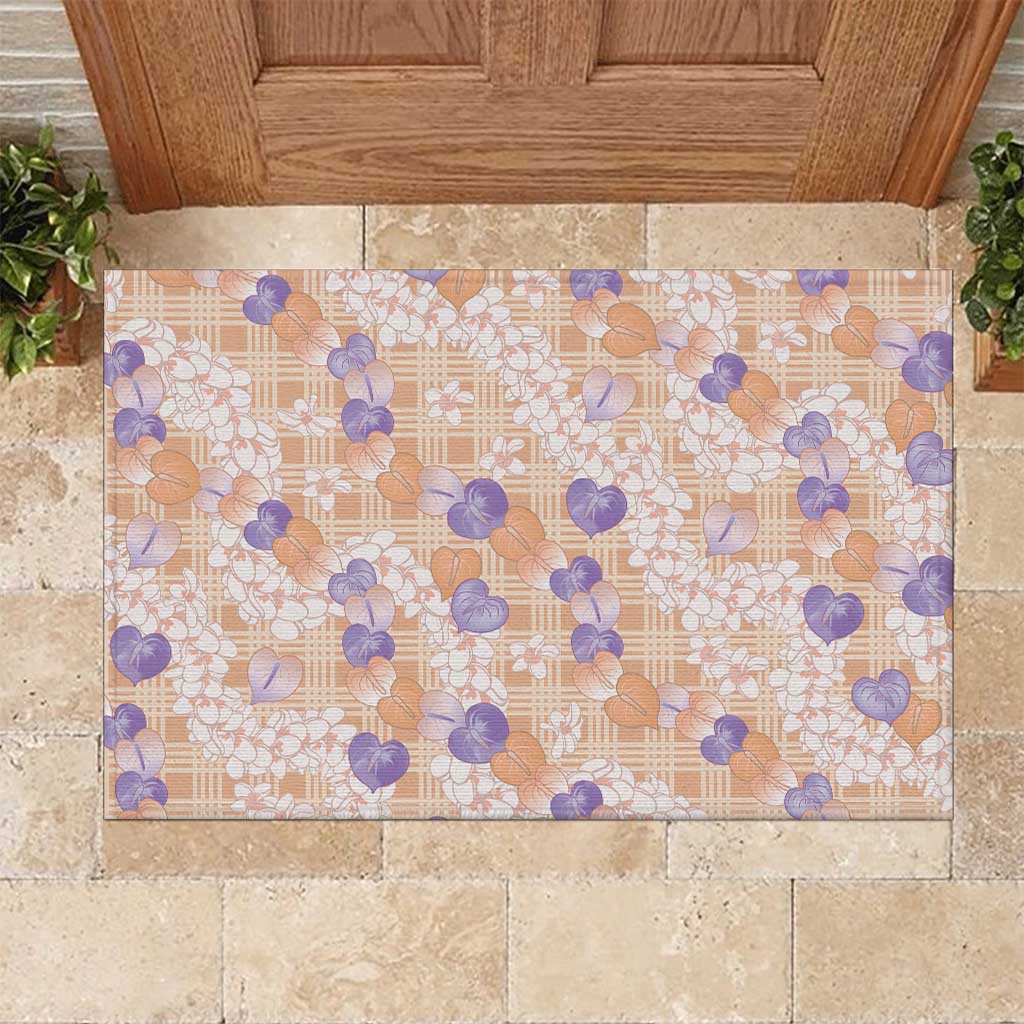 Anthurium Plumeria Lei Pastel Rubber Doormat Orange Hawaiian Splendid Palaka