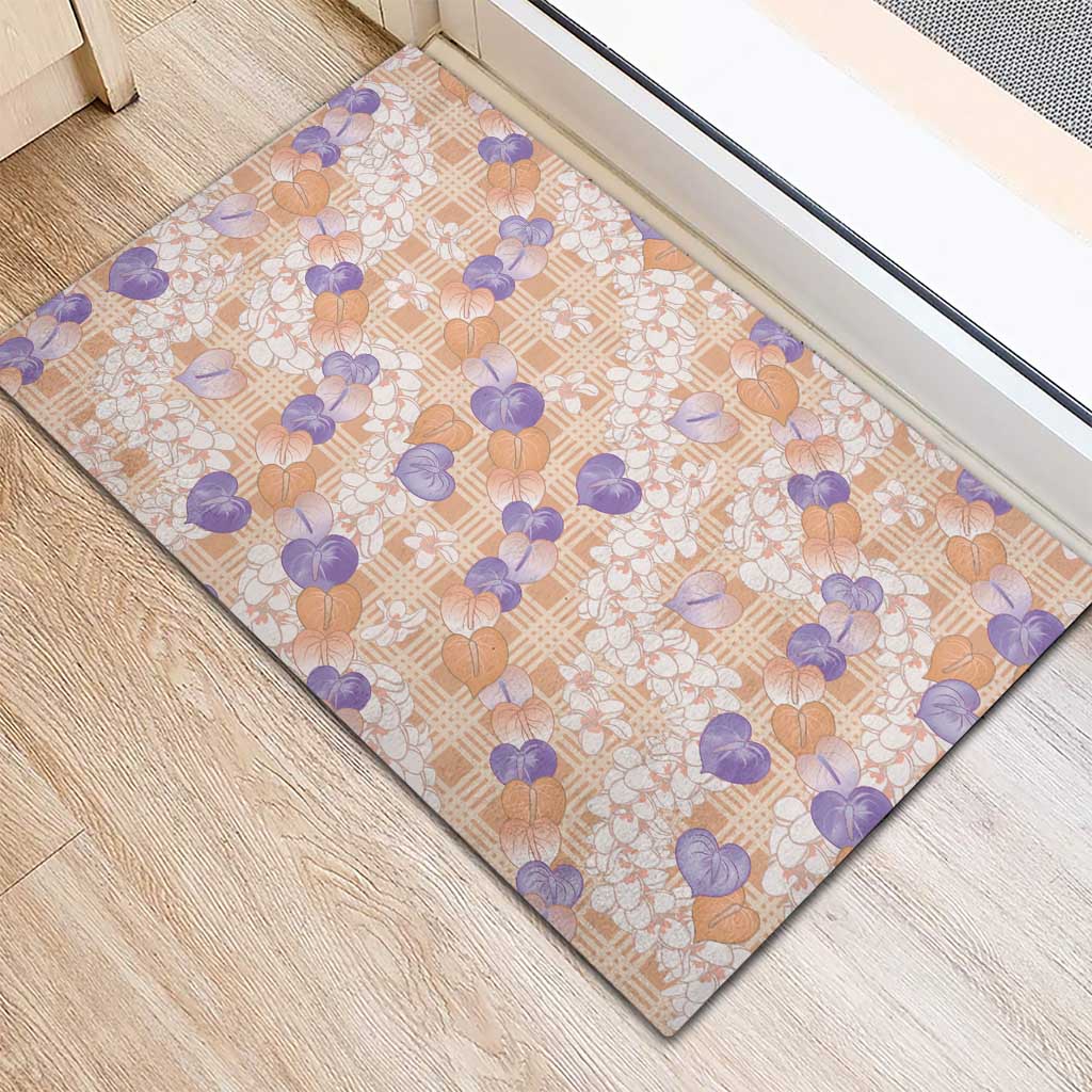Anthurium Plumeria Lei Pastel Rubber Doormat Orange Hawaiian Splendid Palaka