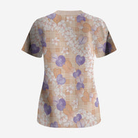 Anthurium Plumeria Lei Pastel Scrub Top Orange Hawaiian Splendid Palaka