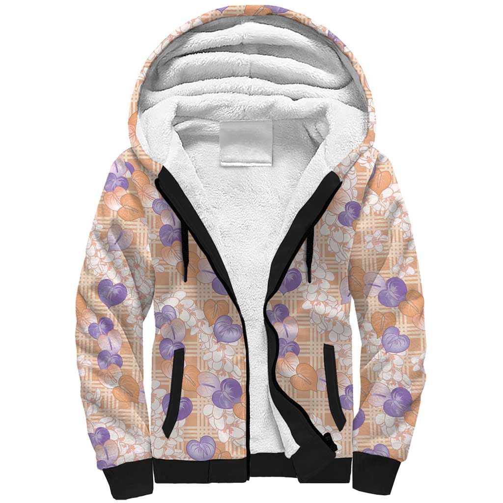 Anthurium Plumeria Lei Pastel Sherpa Hoodie Orange Hawaiian Splendid Palaka