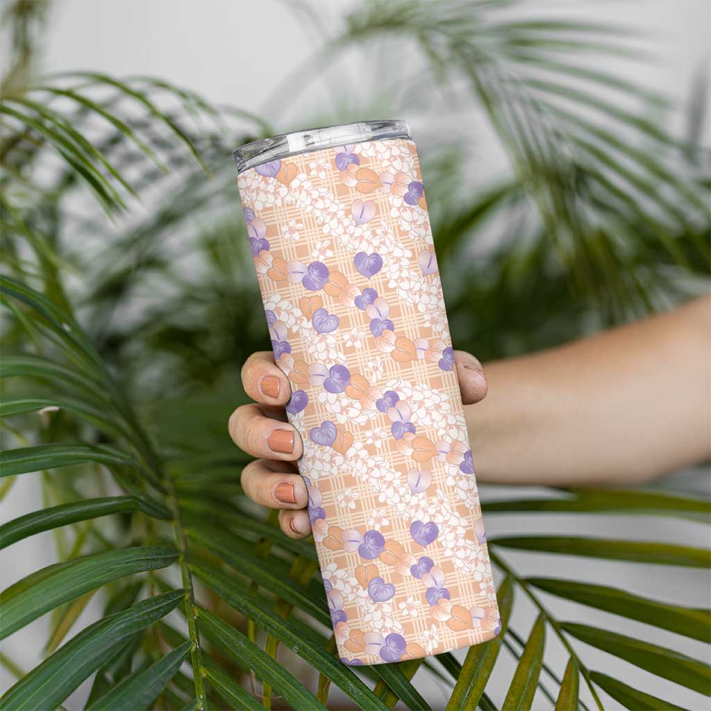 Anthurium Plumeria Lei Pastel Skinny Tumbler Orange Hawaiian Splendid Palaka