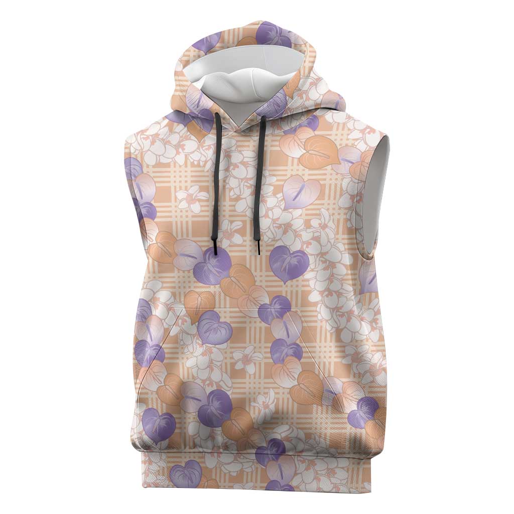Anthurium Plumeria Lei Pastel Sleeveless Hoodie Orange Hawaiian Splendid Palaka