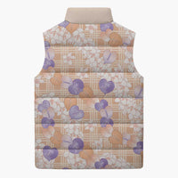 Anthurium Plumeria Lei Pastel Sleeveless Puffer Jacket Orange Hawaiian Splendid Palaka