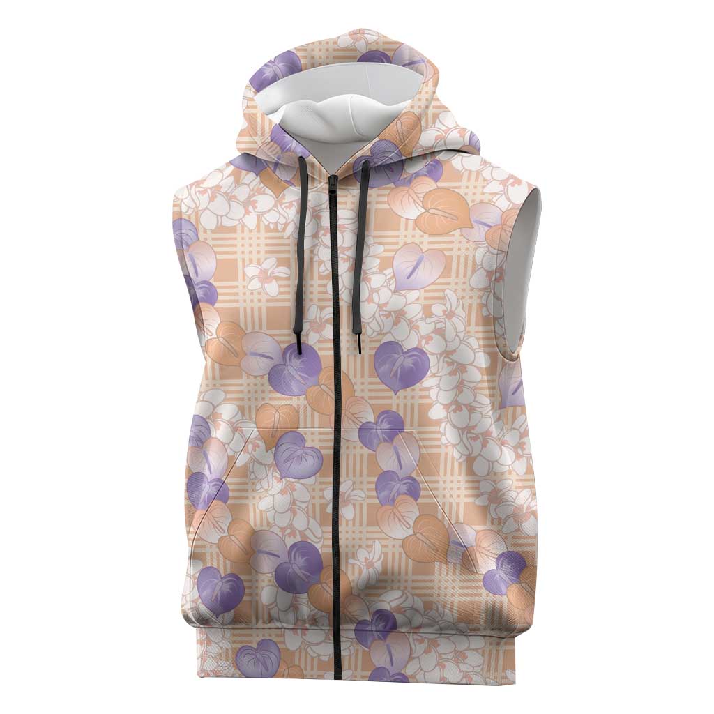 Anthurium Plumeria Lei Pastel Sleeveless Zip Hoodie Orange Hawaiian Splendid Palaka