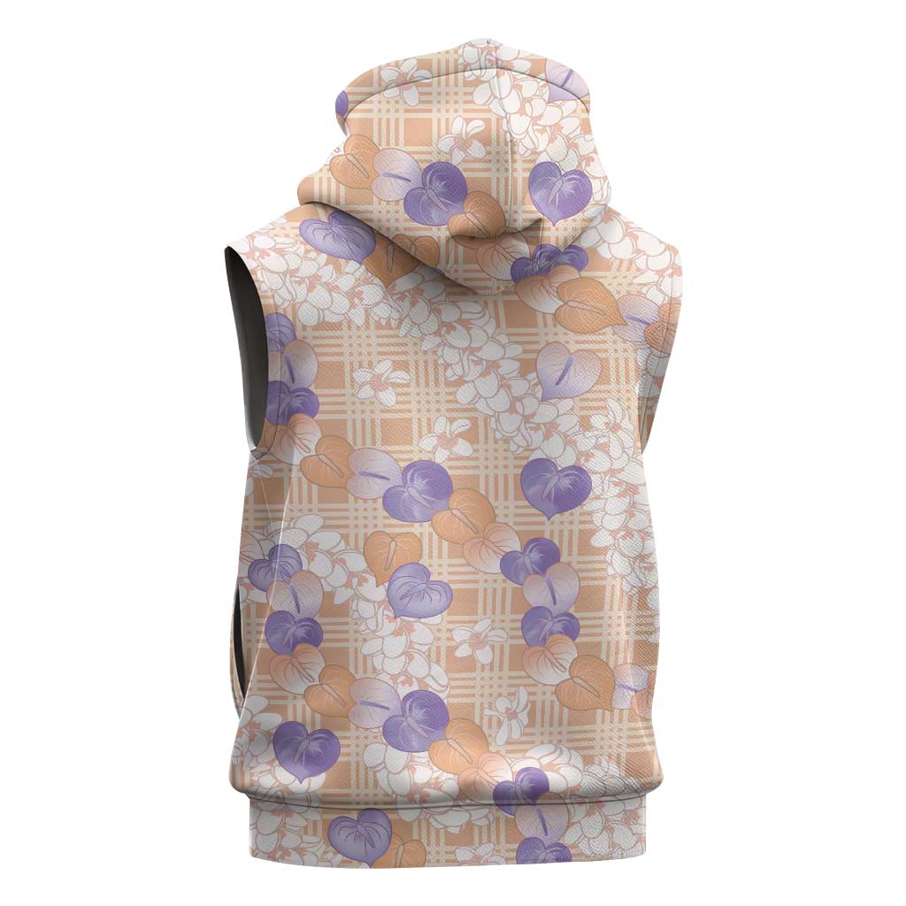 Anthurium Plumeria Lei Pastel Sleeveless Zip Hoodie Orange Hawaiian Splendid Palaka