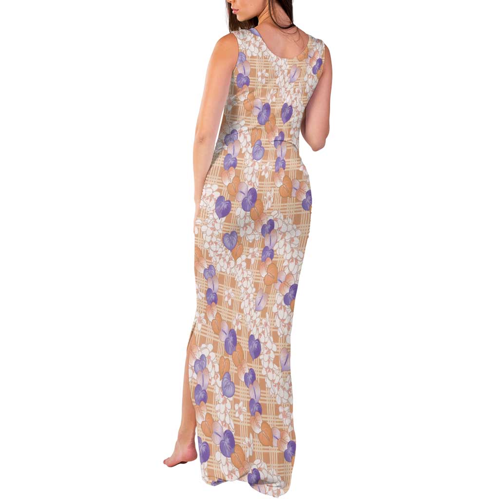 Anthurium Plumeria Lei Pastel Tank Maxi Dress Orange Hawaiian Splendid Palaka