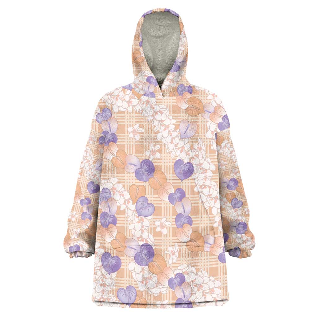 Anthurium Plumeria Lei Pastel Wearable Blanket Hoodie Orange Hawaiian Splendid Palaka LT01 One Size Orange - Polynesian Pride