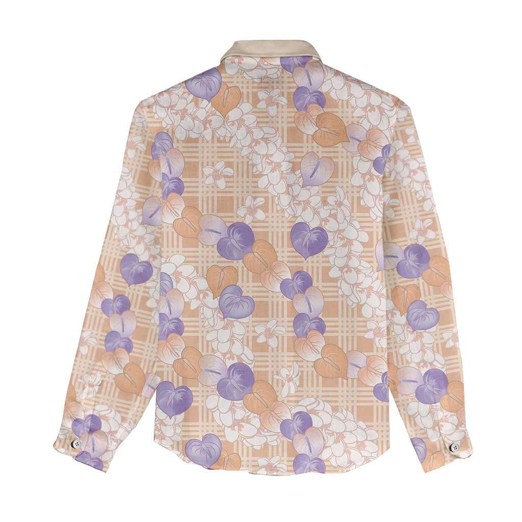 Anthurium Plumeria Lei Pastel Women Casual Shirt Orange Hawaiian Splendid Palaka