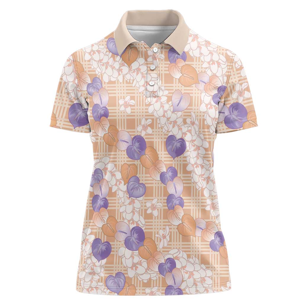 Anthurium Plumeria Lei Pastel Women Polo Shirt Orange Hawaiian Splendid Palaka
