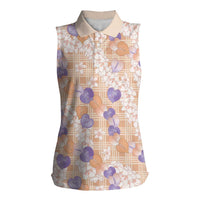 Anthurium Plumeria Lei Pastel Women Sleeveless Polo Shirt Orange Hawaiian Splendid Palaka