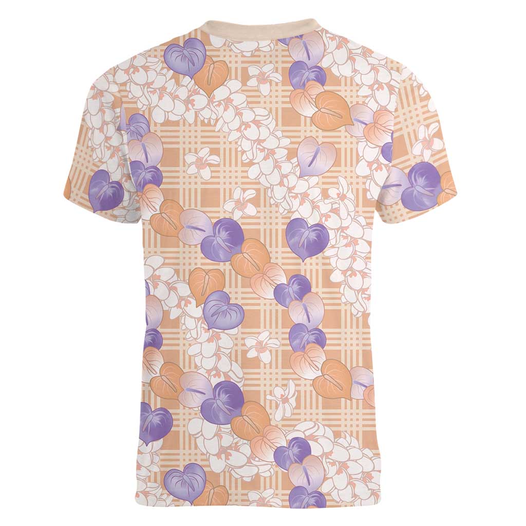 Anthurium Plumeria Lei Pastel Women V-Neck T-Shirt Orange Hawaiian Splendid Palaka