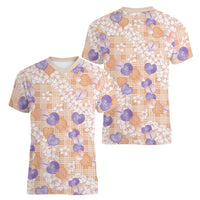 Anthurium Plumeria Lei Pastel Women V-Neck T-Shirt Orange Hawaiian Splendid Palaka