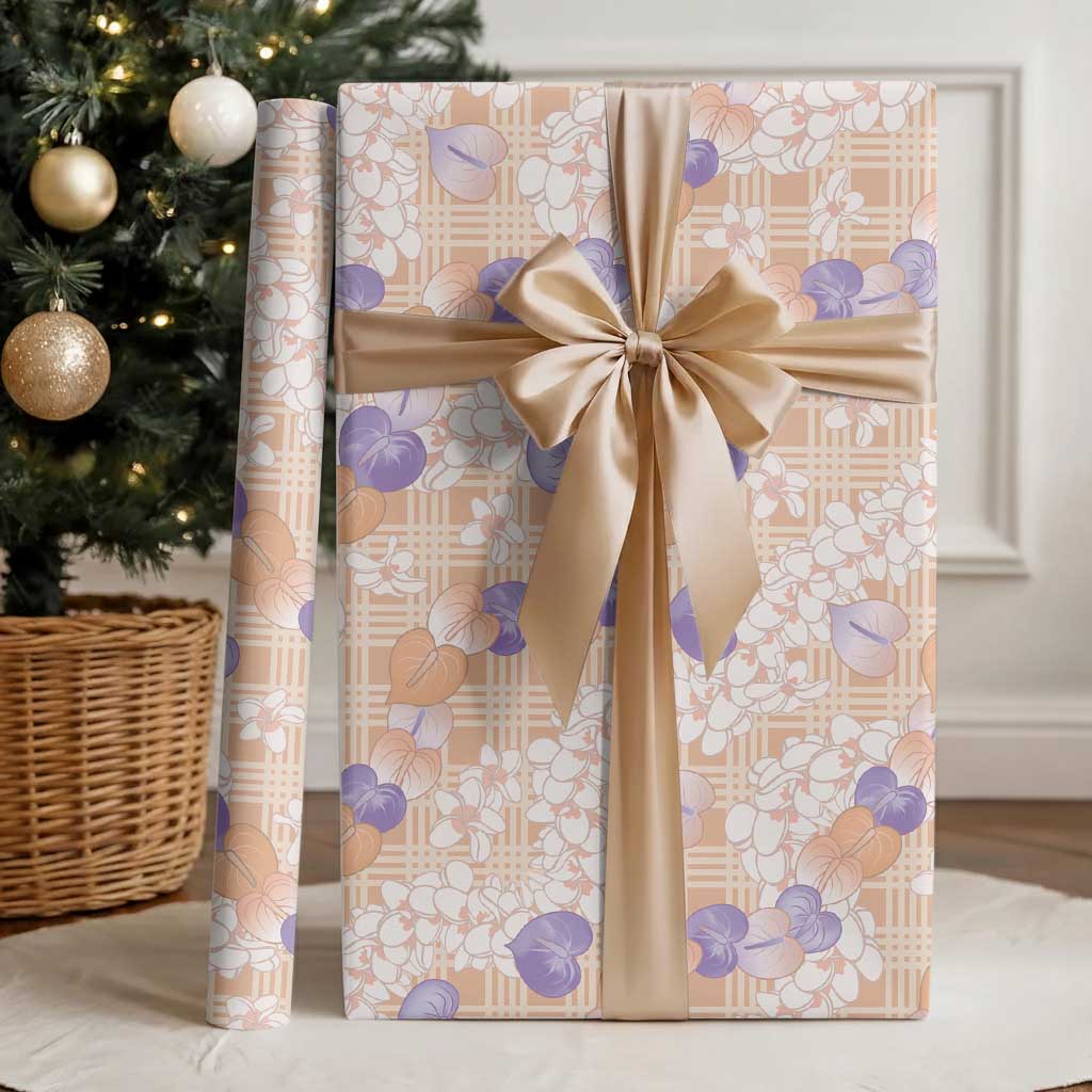 Anthurium Plumeria Lei Pastel Wrapping Paper Orange Hawaiian Splendid Palaka