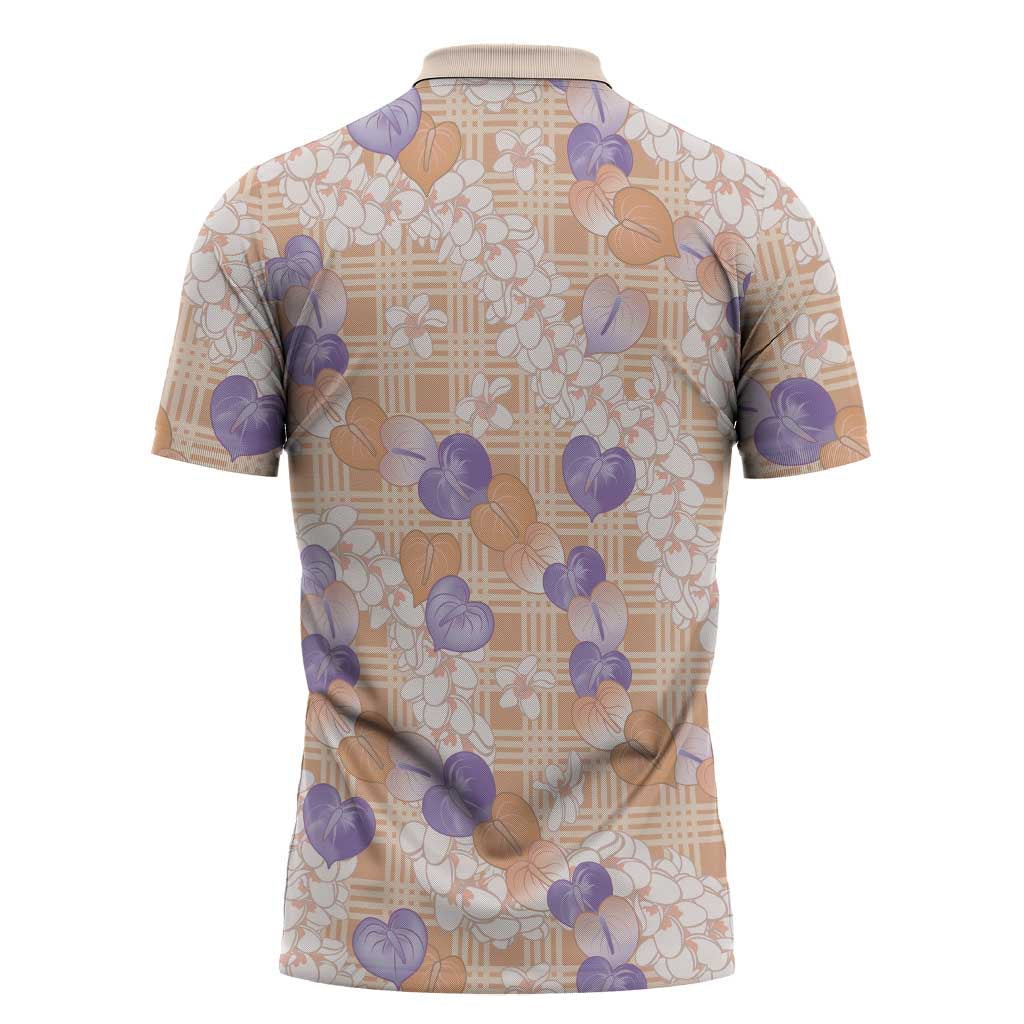 Anthurium Plumeria Lei Pastel Zipper Polo Shirt Orange Hawaiian Splendid Palaka