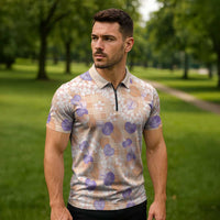 Anthurium Plumeria Lei Pastel Zipper Polo Shirt Orange Hawaiian Splendid Palaka