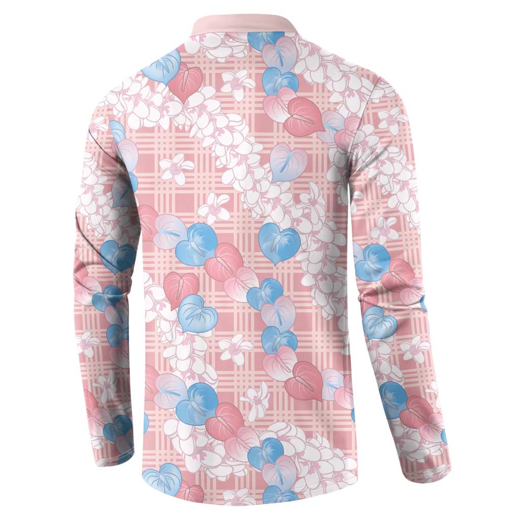 Anthurium Plumeria Lei Pastel Button Sweatshirt Pink Hawaiian Splendid Palaka