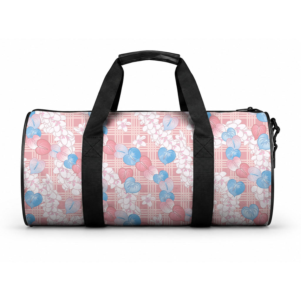 Anthurium Plumeria Lei Pastel Duffle Bag Pink Hawaiian Splendid Palaka LT01 One size Pink - Polynesian Pride