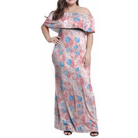 Anthurium Plumeria Lei Pastel Family Matching Off Shoulder Maxi Dress and Hawaiian Shirt Pink Hawaiian Splendid Palaka LT01 Mom's Dress Pink - Polynesian Pride