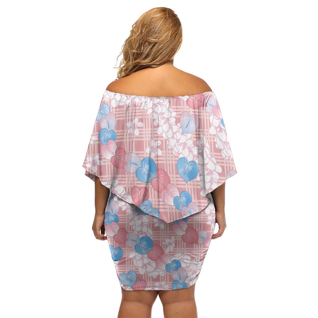 Anthurium Plumeria Lei Pastel Family Matching Off Shoulder Short Dress and Hawaiian Shirt Pink Hawaiian Splendid Palaka LT01 - Polynesian Pride
