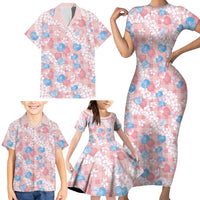 Anthurium Plumeria Lei Pastel Family Matching Short Sleeve Bodycon Dress and Hawaiian Shirt Pink Hawaiian Splendid Palaka LT01 - Polynesian Pride