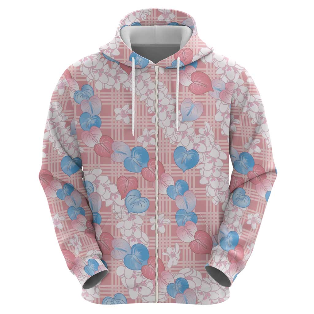 Anthurium Plumeria Lei Pastel Hoodie Pink Hawaiian Splendid Palaka