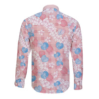 Anthurium Plumeria Lei Pastel Long Sleeve Button Shirt Pink Hawaiian Splendid Palaka