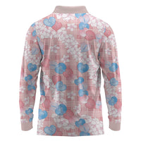 Anthurium Plumeria Lei Pastel Long Sleeve Polo Shirt Pink Hawaiian Splendid Palaka