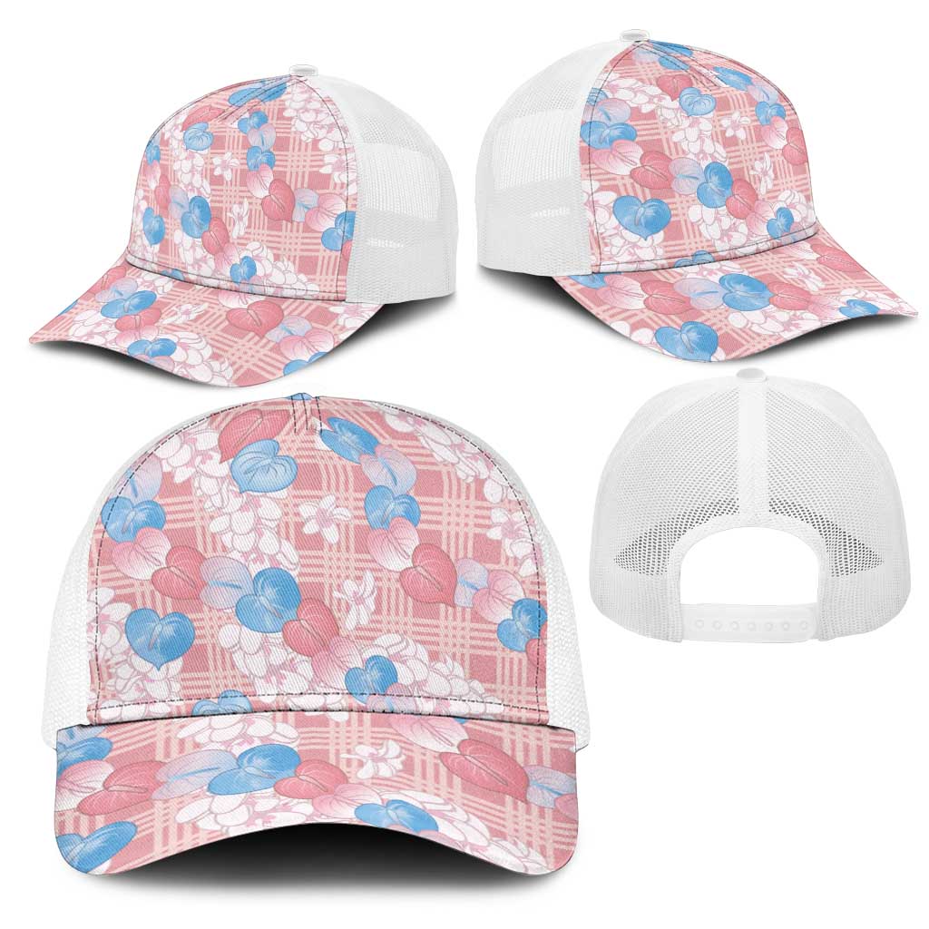 Anthurium Plumeria Lei Pastel Mesh Trucker Cap Pink Hawaiian Splendid Palaka