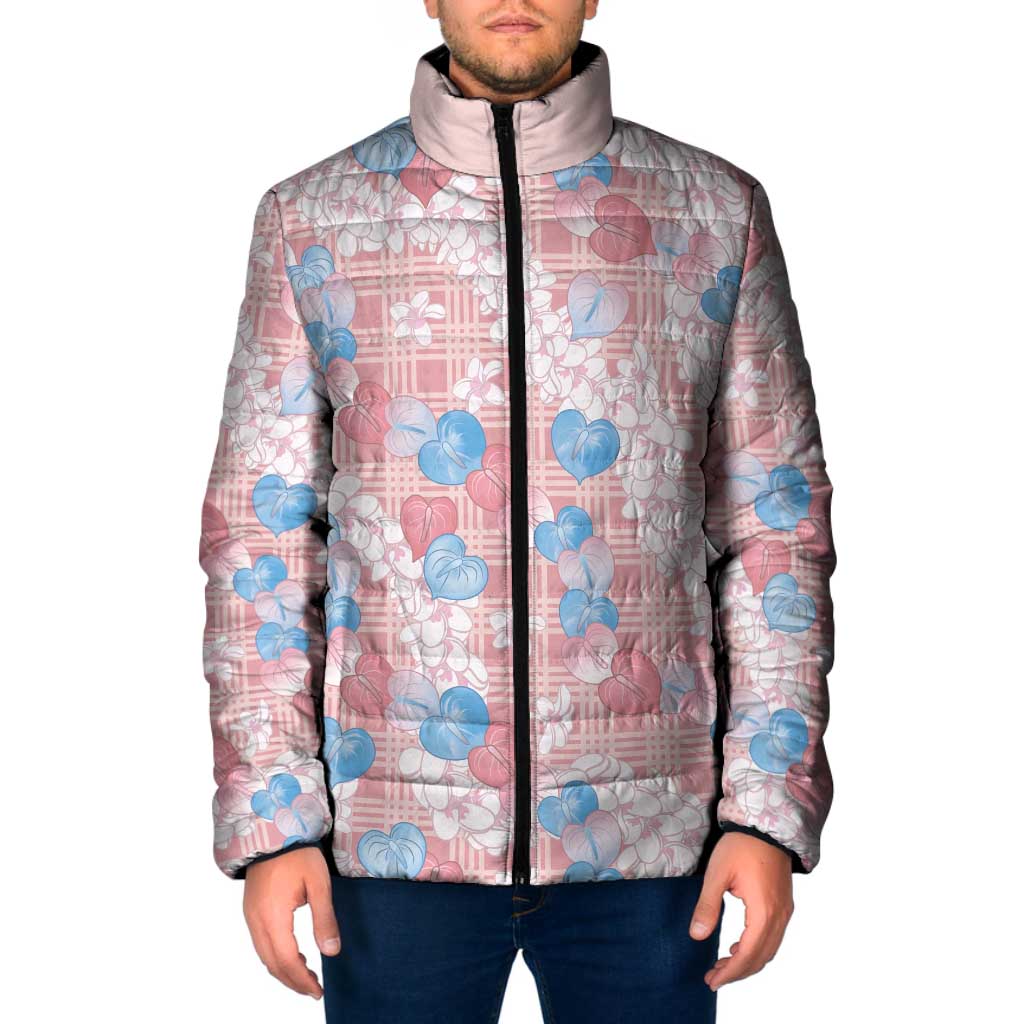 Anthurium Plumeria Lei Pastel Padded Jacket Pink Hawaiian Splendid Palaka