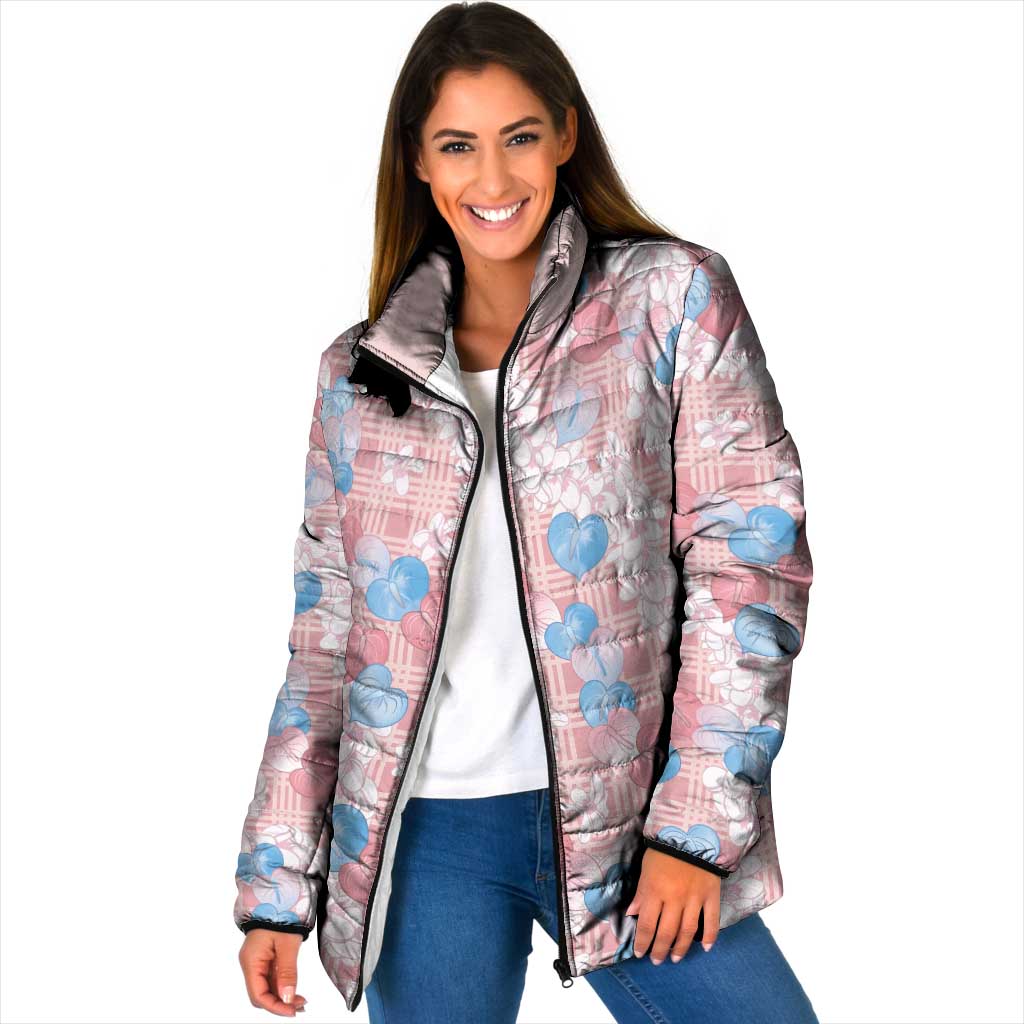 Anthurium Plumeria Lei Pastel Padded Jacket Pink Hawaiian Splendid Palaka