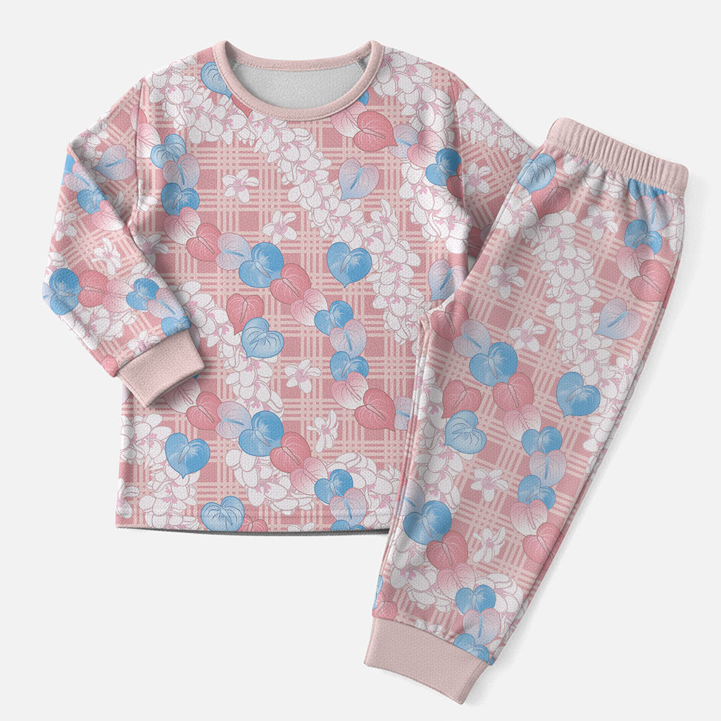 Anthurium Plumeria Lei Pastel Christmas Pajama Set Pink Hawaiian Splendid Palaka LT01 Men Pink - Polynesian Pride