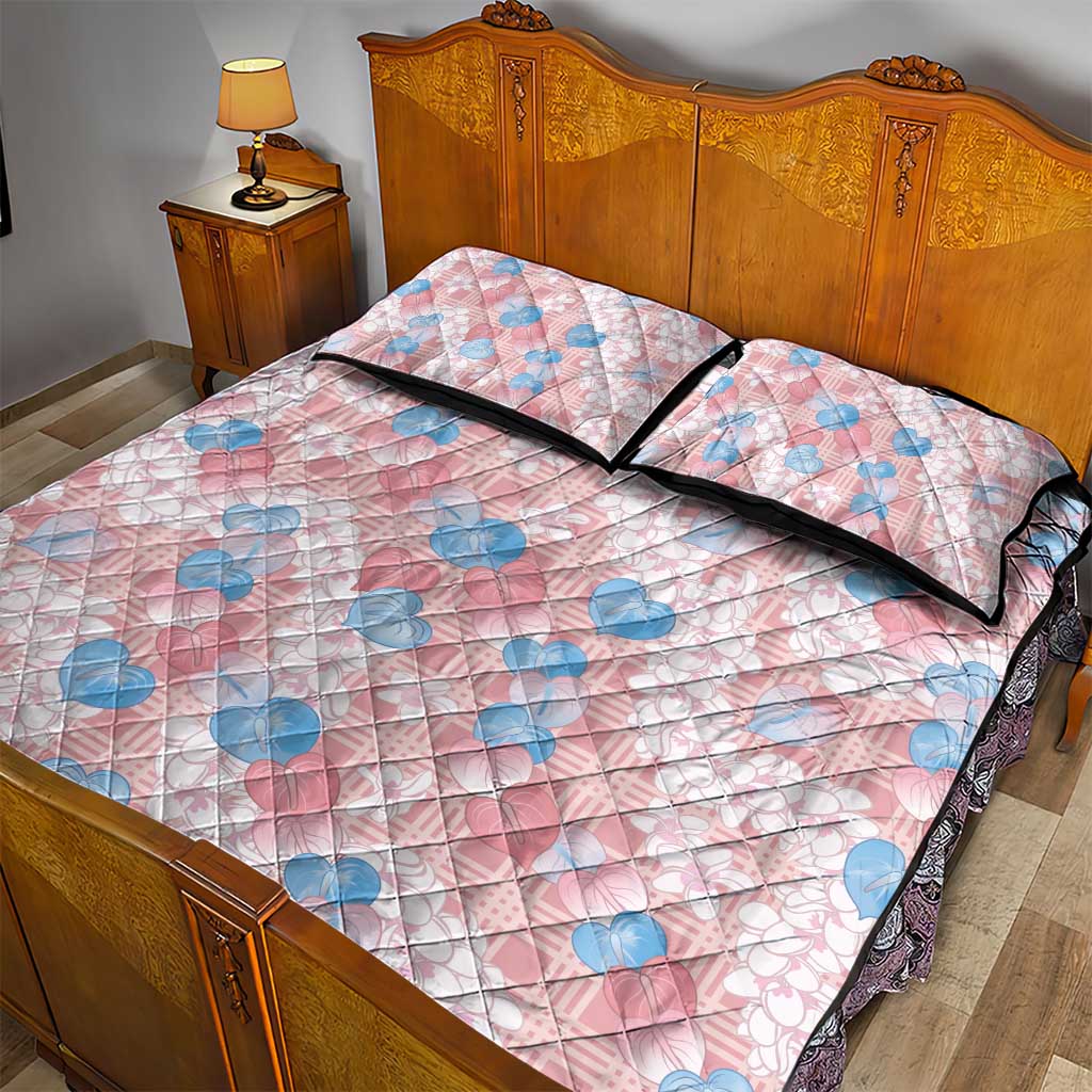 Anthurium Plumeria Lei Pastel Quilt Bed Set Pink Hawaiian Splendid Palaka