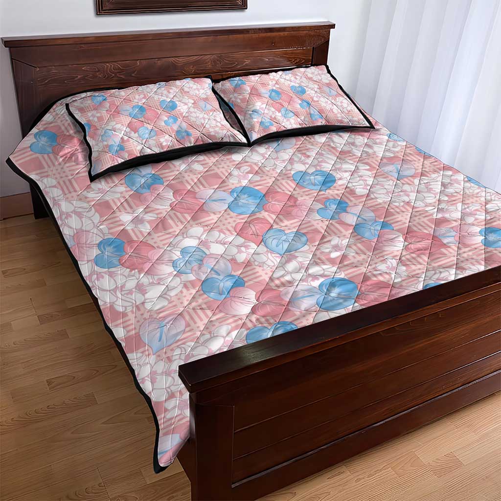 Anthurium Plumeria Lei Pastel Quilt Bed Set Pink Hawaiian Splendid Palaka