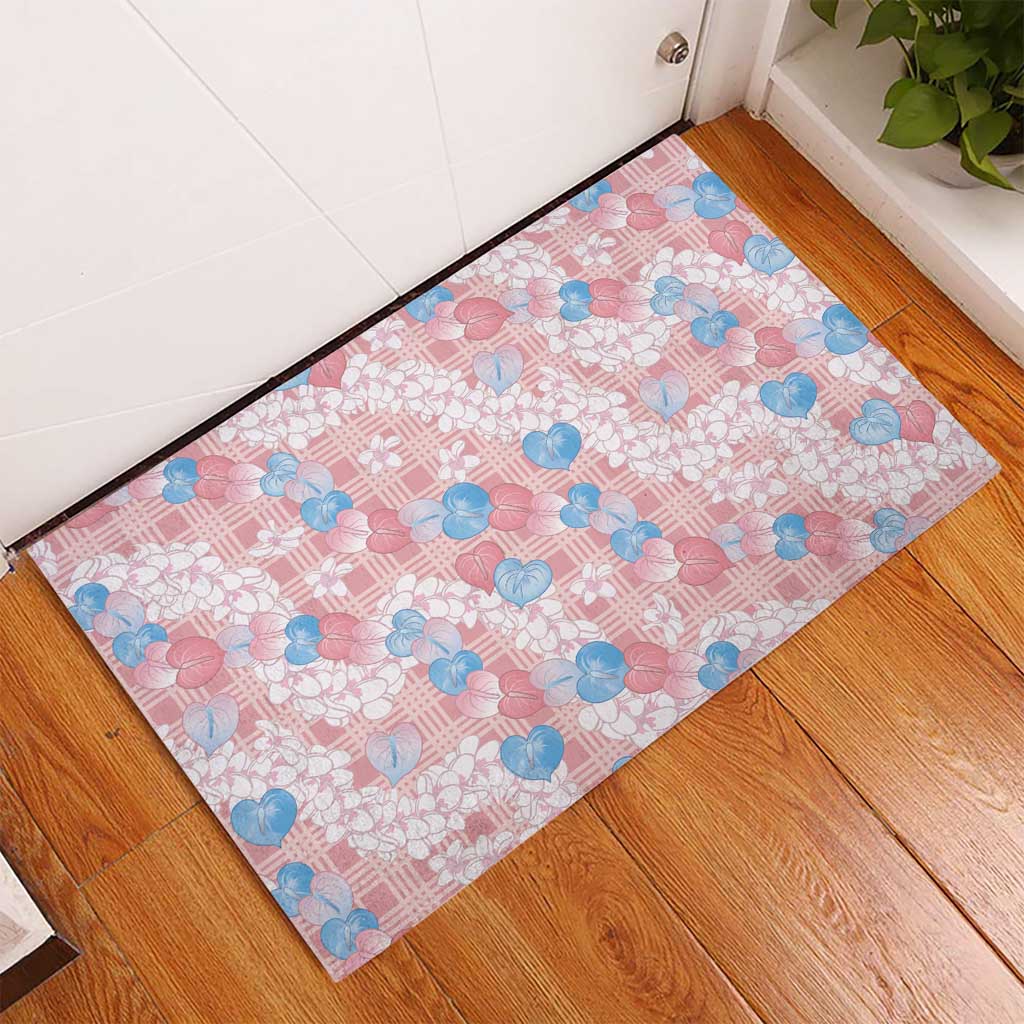 Anthurium Plumeria Lei Pastel Rubber Doormat Pink Hawaiian Splendid Palaka