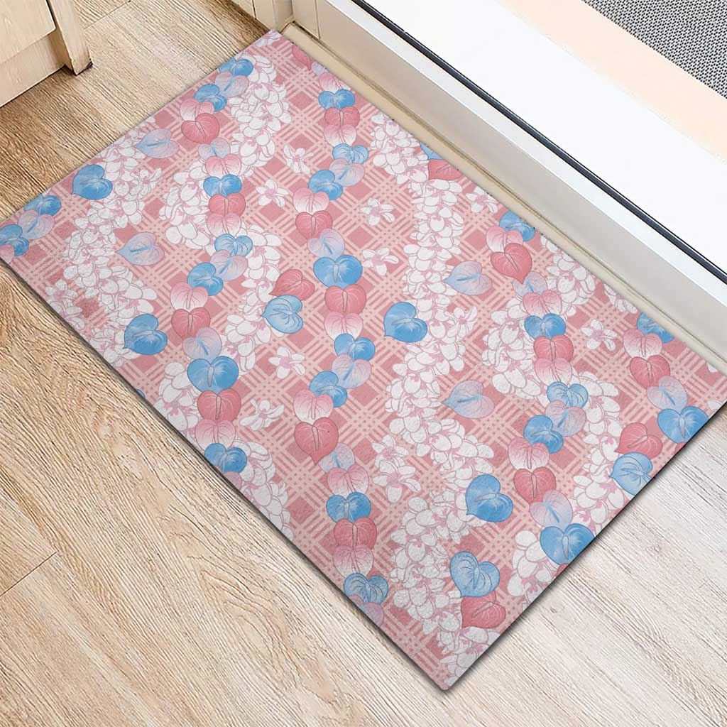Anthurium Plumeria Lei Pastel Rubber Doormat Pink Hawaiian Splendid Palaka