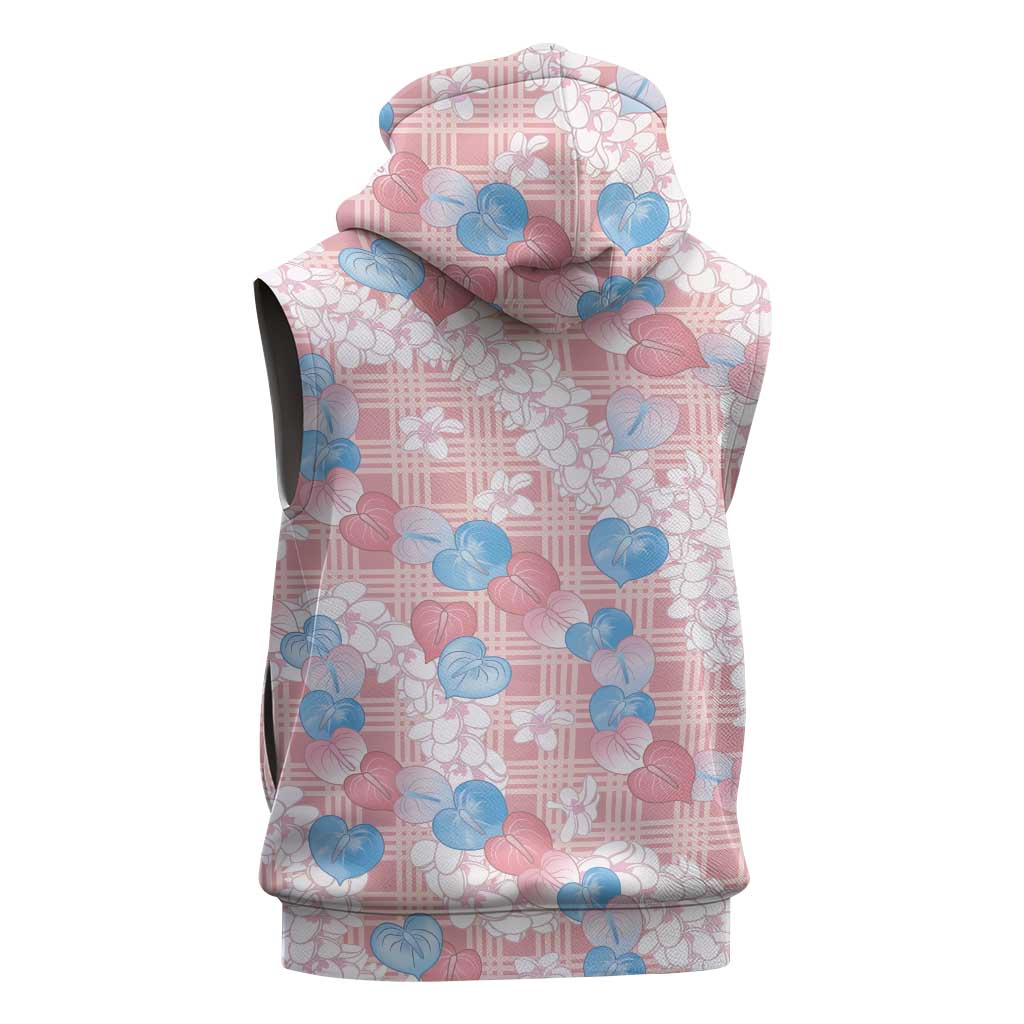 Anthurium Plumeria Lei Pastel Sleeveless Hoodie Pink Hawaiian Splendid Palaka