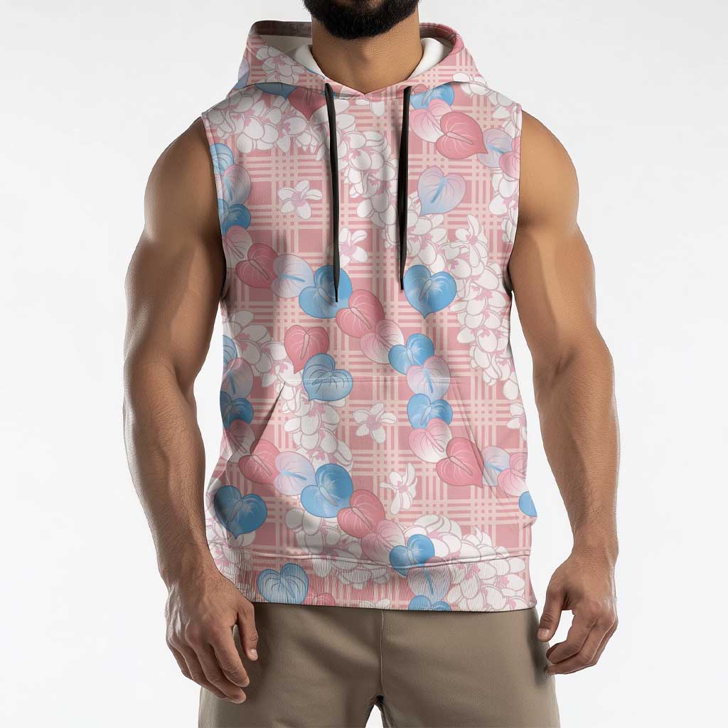 Anthurium Plumeria Lei Pastel Sleeveless Hoodie Pink Hawaiian Splendid Palaka