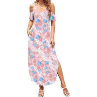 Anthurium Plumeria Lei Pastel Summer Maxi Dress Pink Hawaiian Splendid Palaka