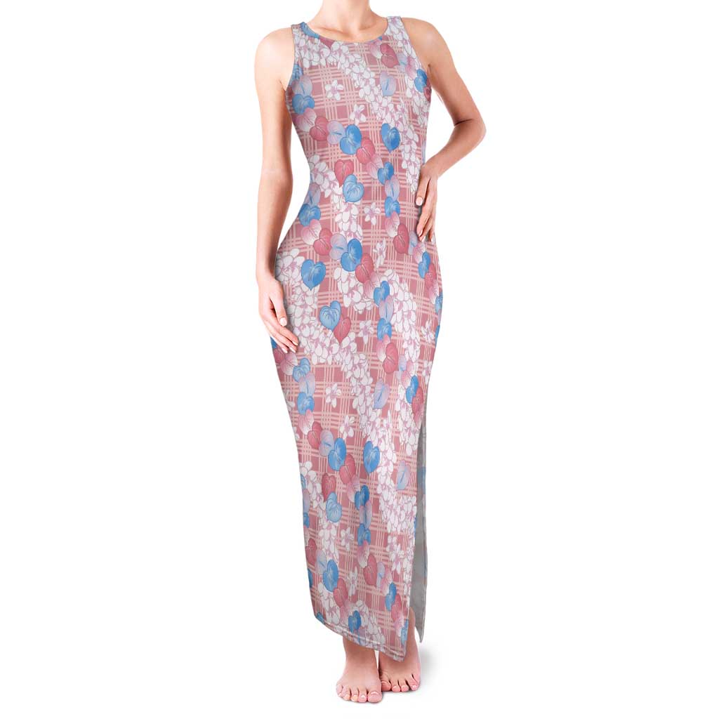 Anthurium Plumeria Lei Pastel Tank Maxi Dress Pink Hawaiian Splendid Palaka