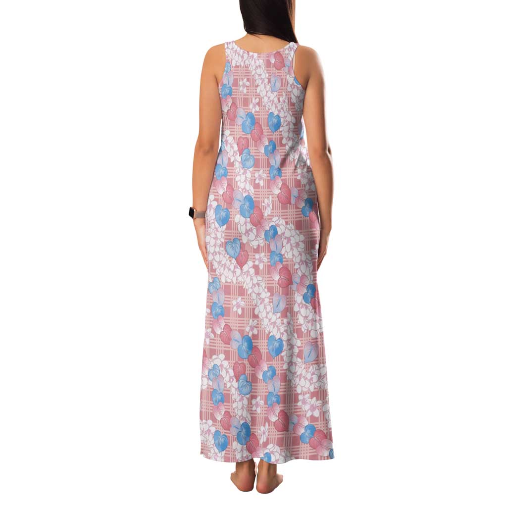 Anthurium Plumeria Lei Pastel Tank Maxi Dress Pink Hawaiian Splendid Palaka