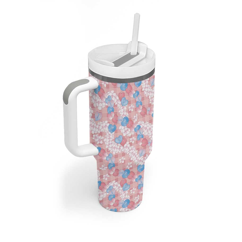 Anthurium Plumeria Lei Pastel Tumbler With Handle Pink Hawaiian Splendid Palaka