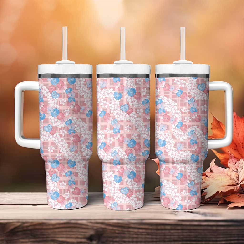 Anthurium Plumeria Lei Pastel Tumbler With Handle Pink Hawaiian Splendid Palaka
