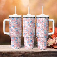 Anthurium Plumeria Lei Pastel Tumbler With Handle Pink Hawaiian Splendid Palaka