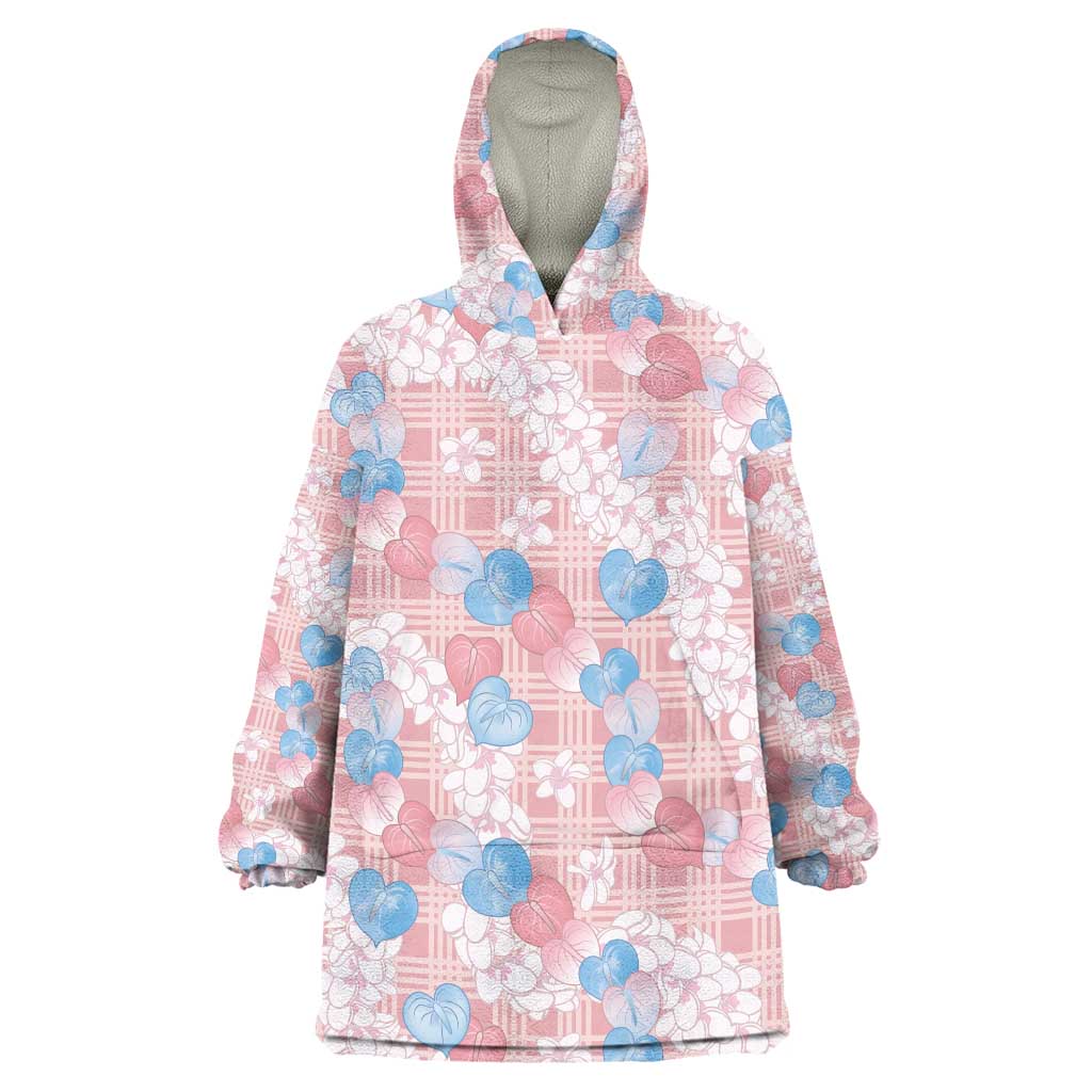 Anthurium Plumeria Lei Pastel Wearable Blanket Hoodie Pink Hawaiian Splendid Palaka