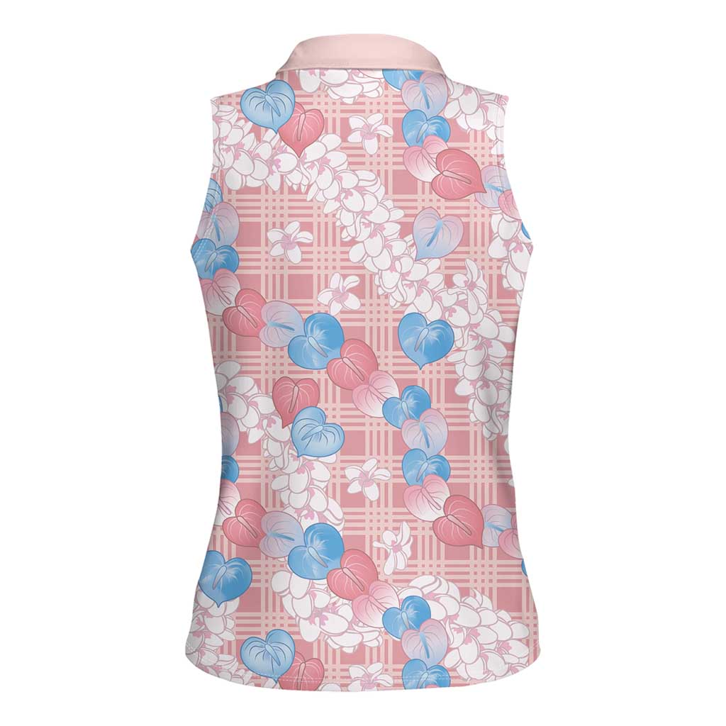 Anthurium Plumeria Lei Pastel Women Sleeveless Polo Shirt Pink Hawaiian Splendid Palaka