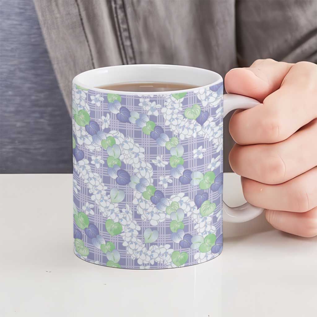 Anthurium Plumeria Lei Pastel Ceramic Mug Purple Hawaiian Splendid Palaka
