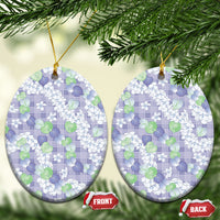 Anthurium Plumeria Lei Pastel Ceramic Ornament Purple Hawaiian Splendid Palaka LT01 Oval Purple - Polynesian Pride