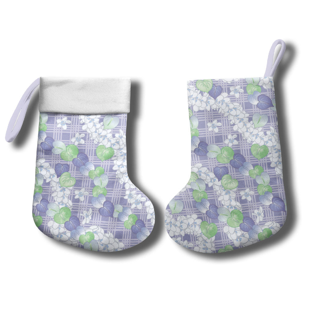 Anthurium Plumeria Lei Pastel Christmas Stocking Purple Hawaiian Splendid Palaka LT01 - Polynesian Pride