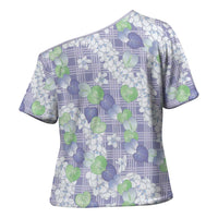 Anthurium Plumeria Lei Pastel Cross Shoulder Shirt Purple Hawaiian Splendid Palaka
